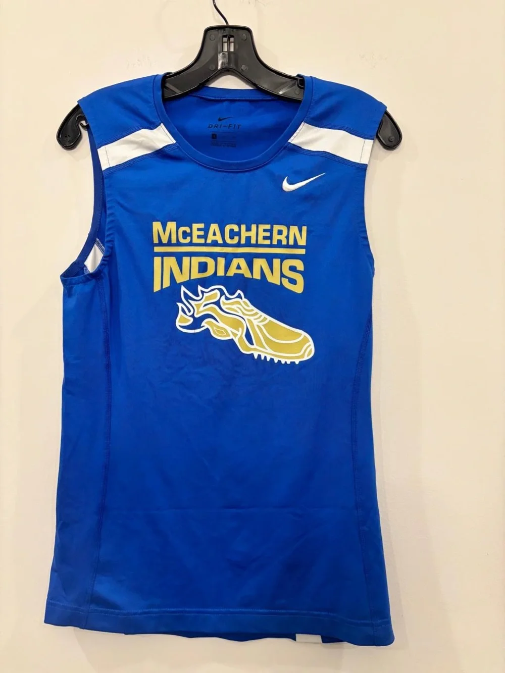 Nike Dri-FIT McEachern Indians Blue Sleeveless Compression Shirt Size S #A14